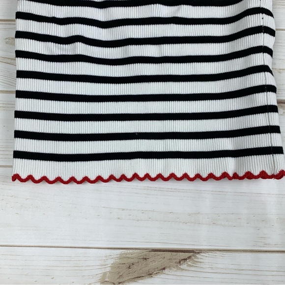 Zara Knit Black Striped Red Scalloped Hem Mini Skirt Large Comfy Workwear - Picture 8 of 15